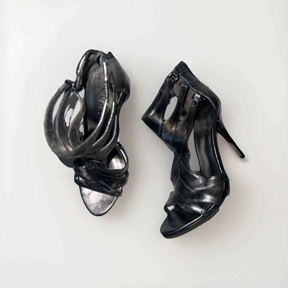 Guess Women's Pewter Colored Strappy Gladiator Heels Size 6M